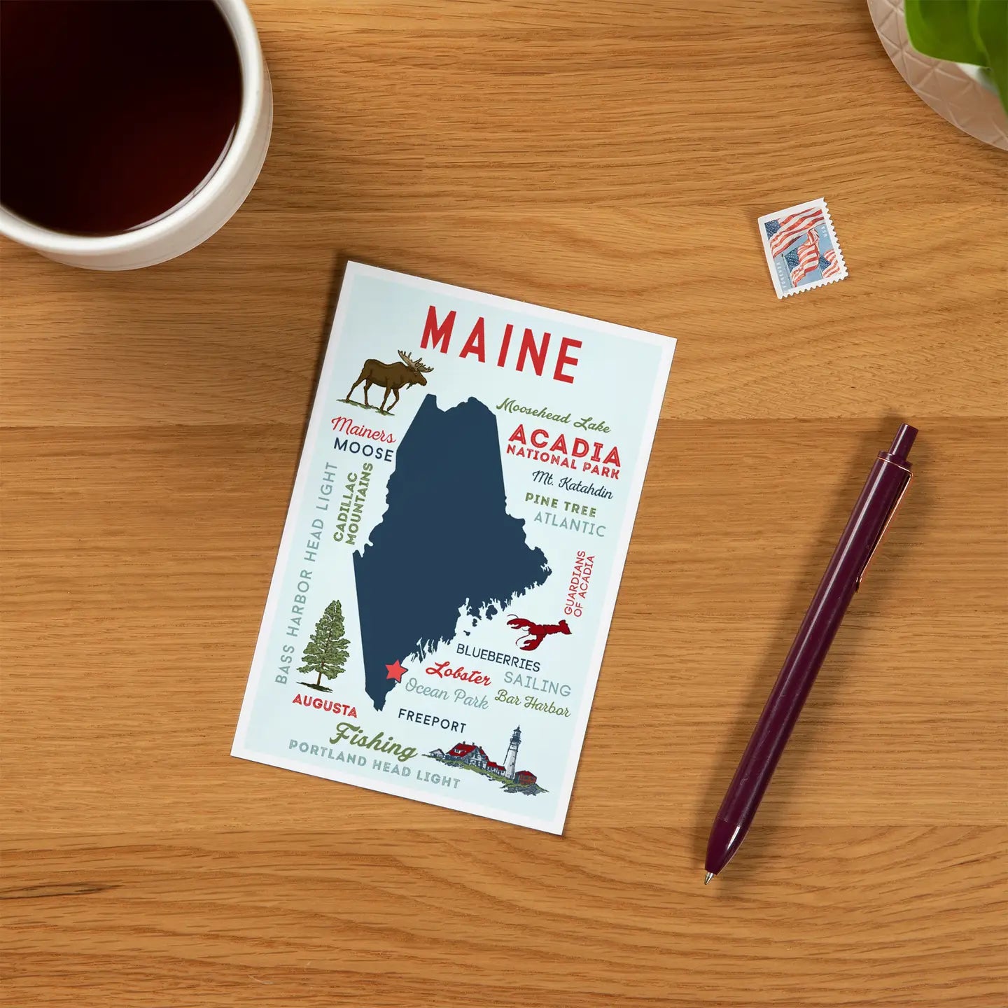 Maine Typography Postcard