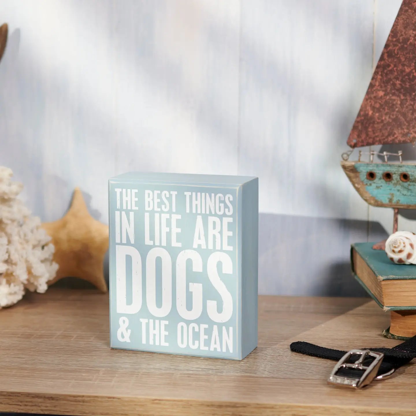 Dogs and Ocean Box Sign