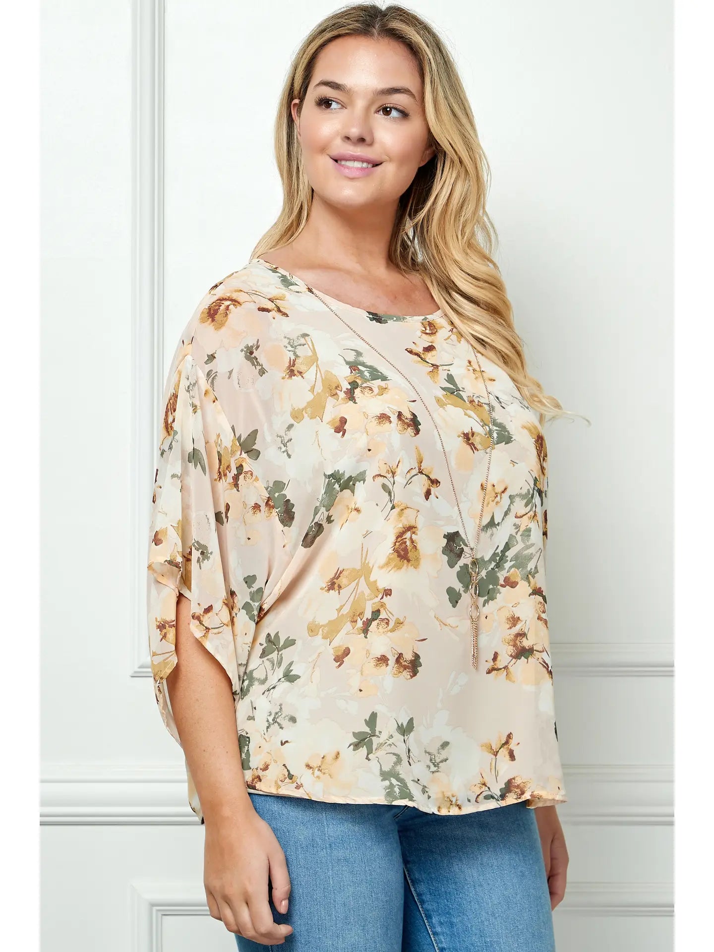 Kimono Sleeve Blouse w/ Necklace