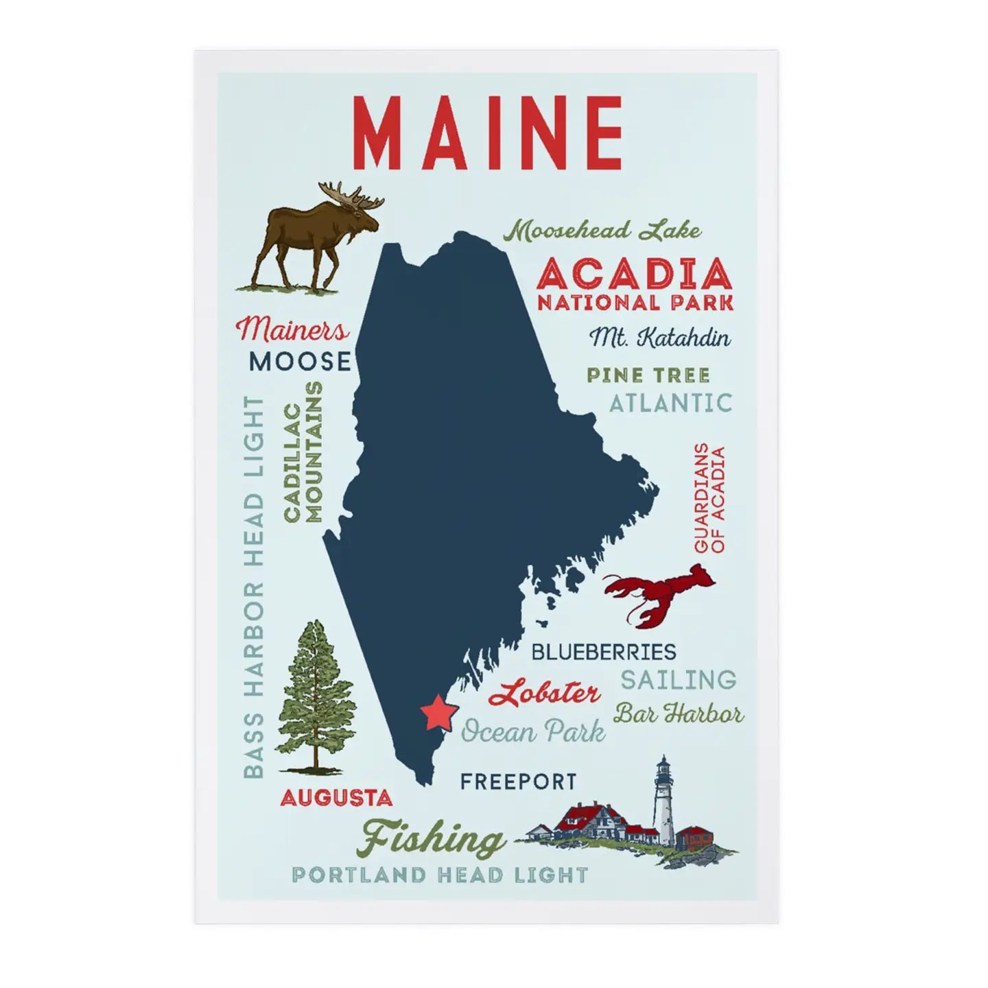 Maine Typography Postcard