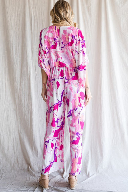 Swirl Print 1/2 Dolman Sleeves Jumpsuit