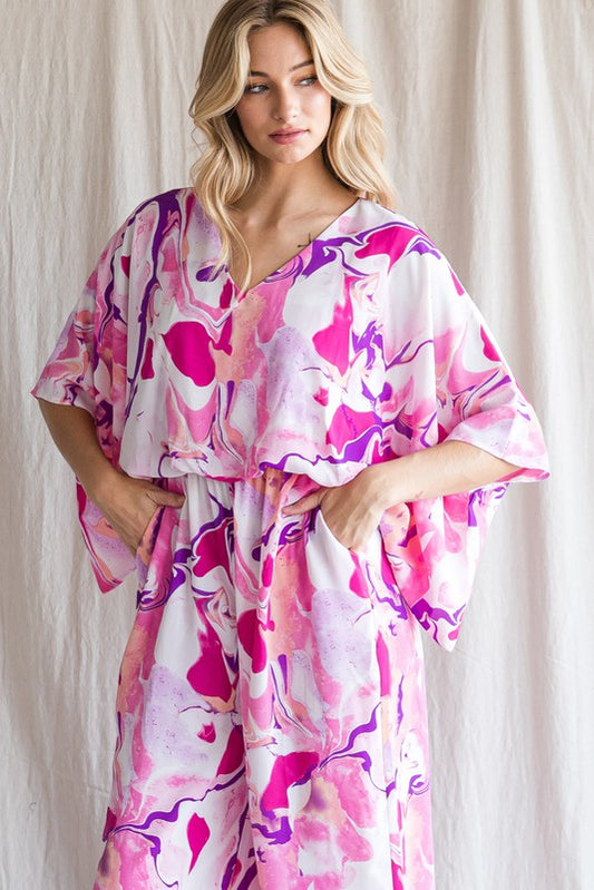 Swirl Print 1/2 Dolman Sleeves Jumpsuit