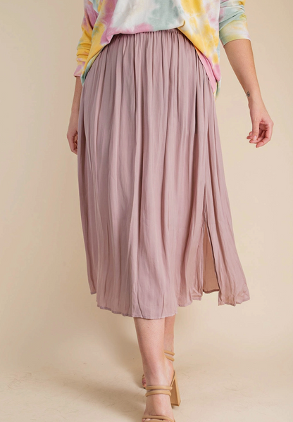 Deep Side Slit A-Line Skirt: Mauve