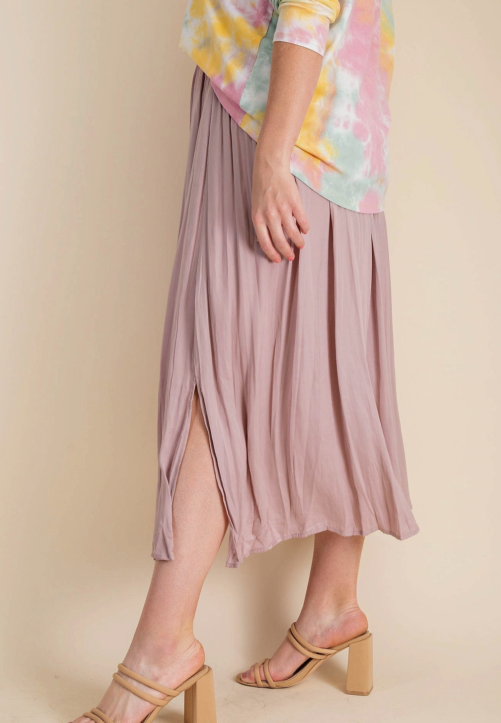 Deep Side Slit A-Line Skirt: Mauve