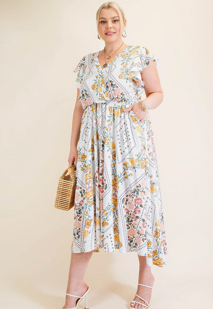 Geometric Floral Print Dress